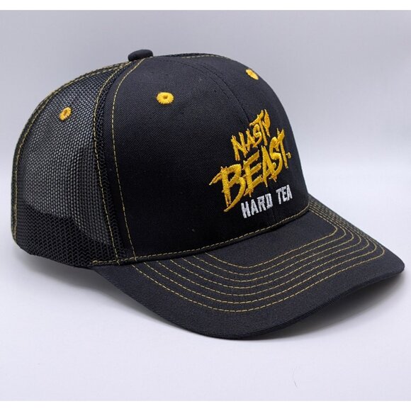 Nasty Beast Hard Tea Adjustable Mesh Back Hat Cap Snapback Black Thick Stitch - Picture 1 of 5